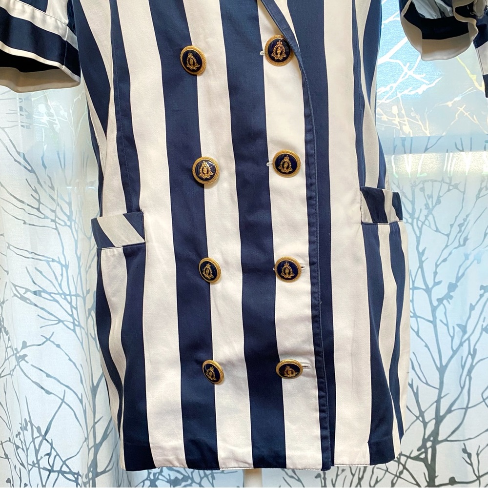 Vintage ALESSANDRINI blue white stripe nautical button ballon sleeve jacket top - Picture 4 of 13
